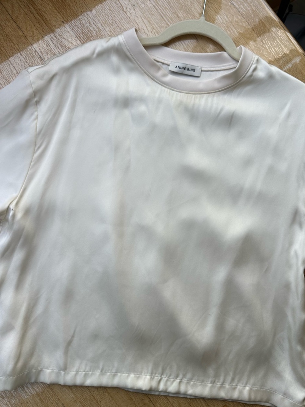 Anine Bing Cream Short-Sleeve Silk Tee